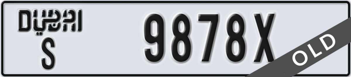 dubai License Plate Number 9878X Code S