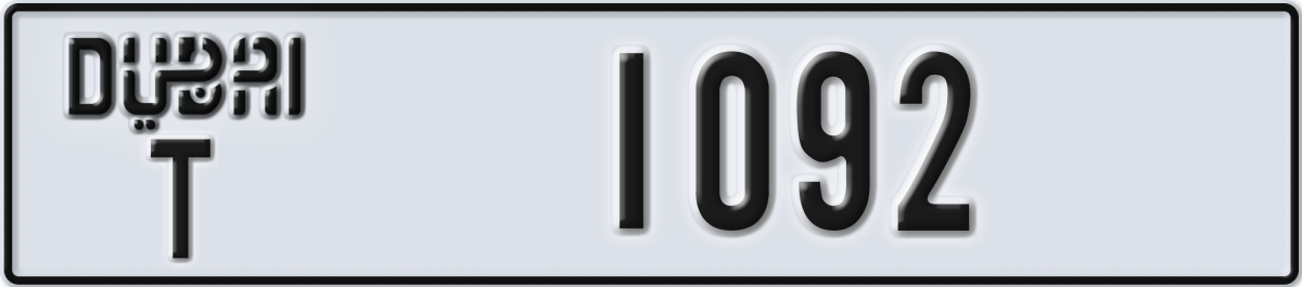dubai License Plate Number 1092 Code T