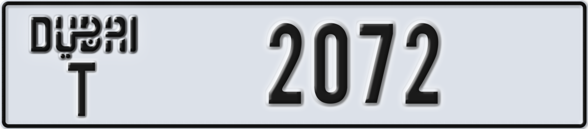dubai License Plate Number 2072 Code T