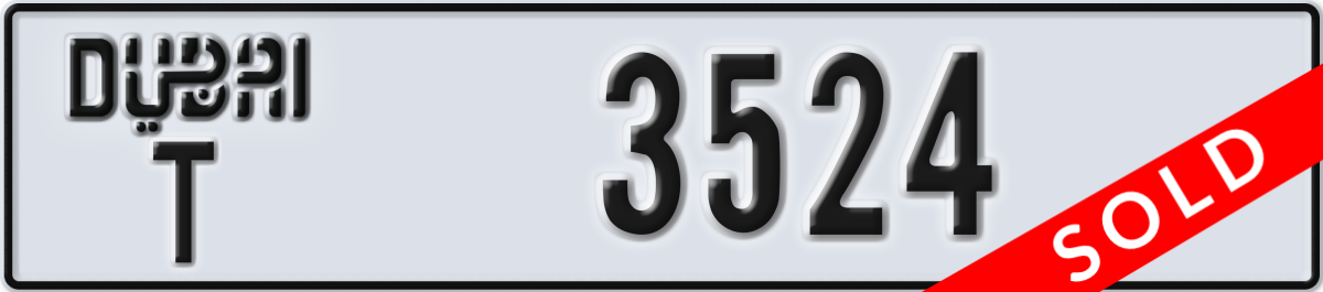 dubai License Plate Number 3524 Code T