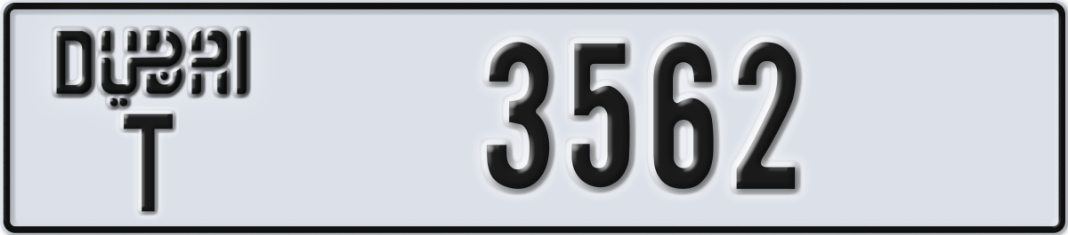 dubai License Plate Number 3562 Code T
