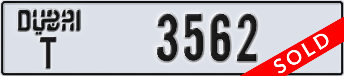 dubai License Plate Number 3562 Code T