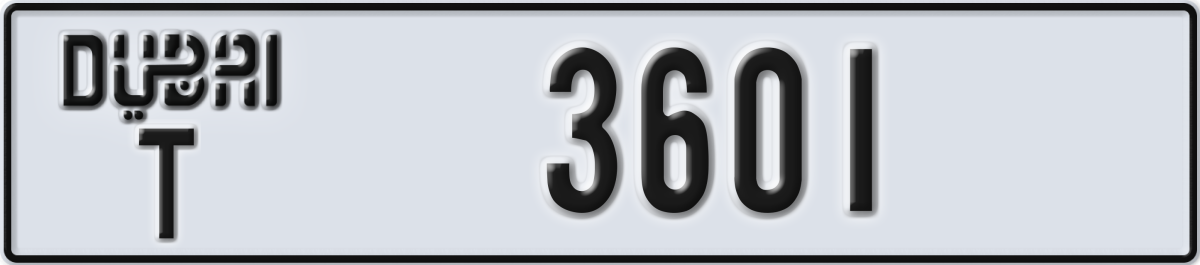 dubai License Plate Number 3601 Code T