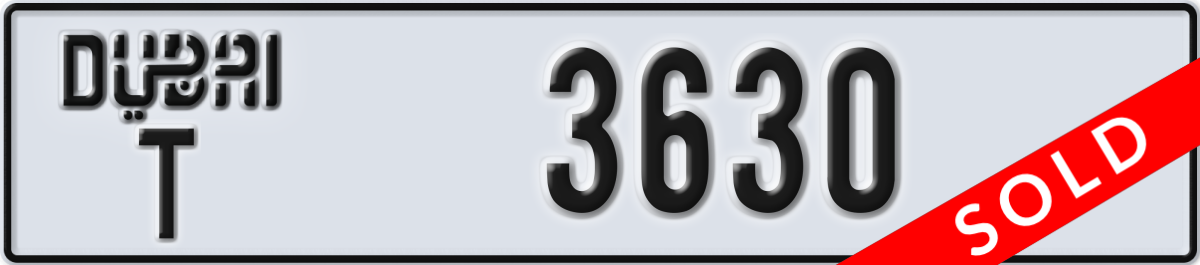 dubai License Plate Number 3630 Code T