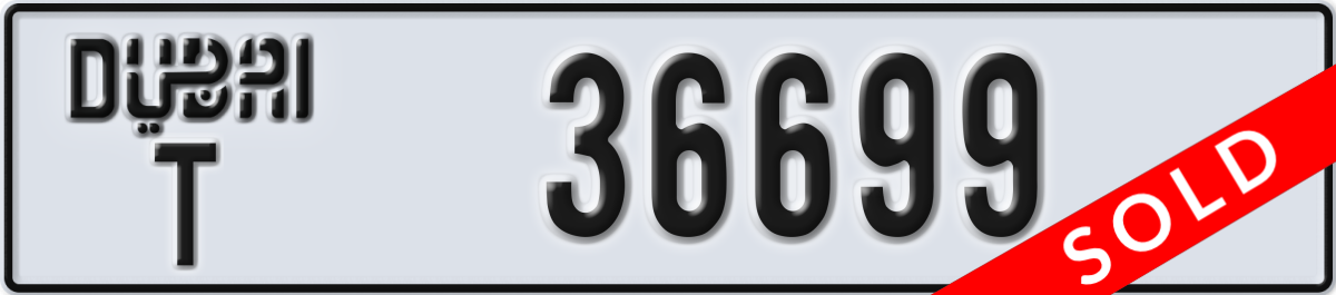 dubai License Plate Number 36699 Code T