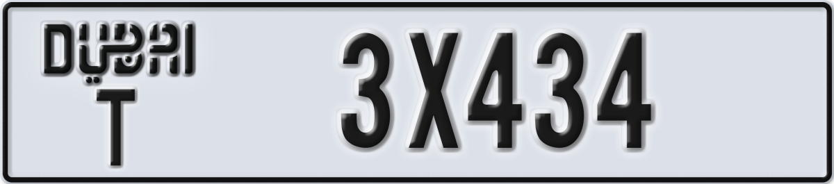 dubai License Plate Number 3X434 Code T