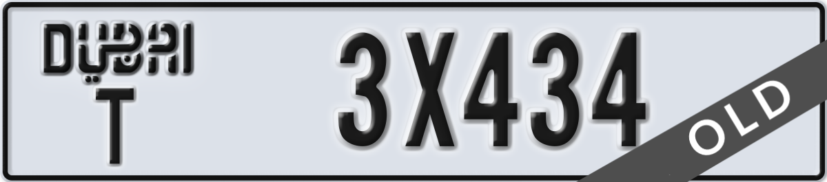dubai License Plate Number 3X434 Code T