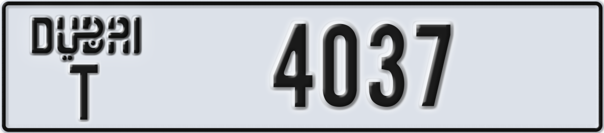 dubai License Plate Number 4037 Code T