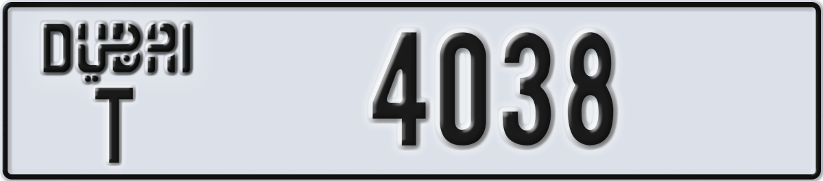 dubai License Plate Number 4038 Code T