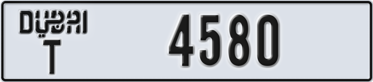 dubai License Plate Number 4580 Code T