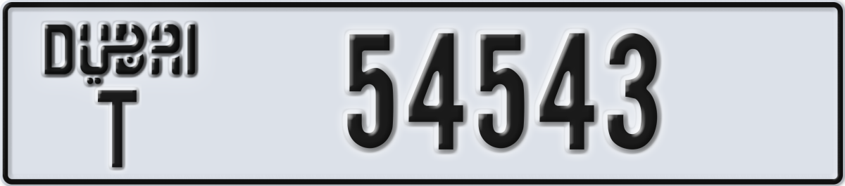 dubai License Plate Number 54543 Code T