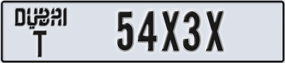 dubai License Plate Number 54X3X Code T