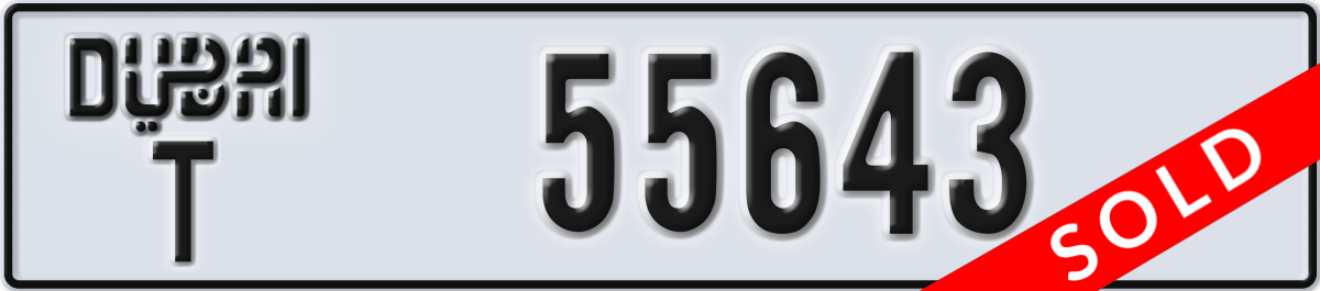 dubai License Plate Number 55643 Code T
