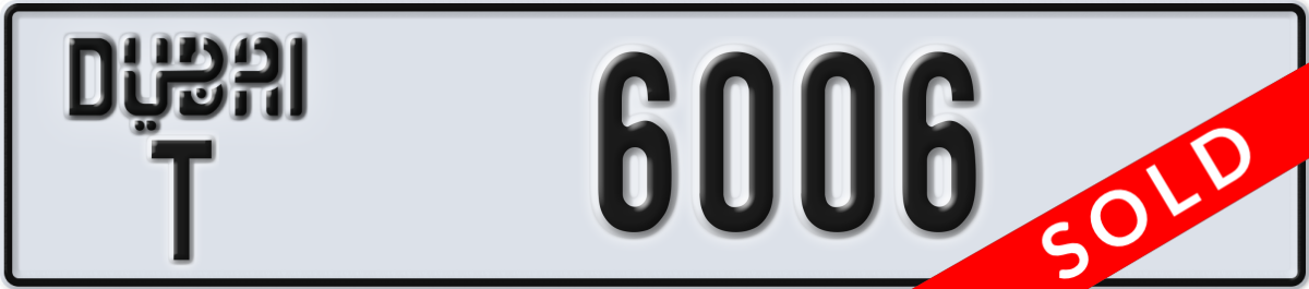 dubai License Plate Number 6006 Code T