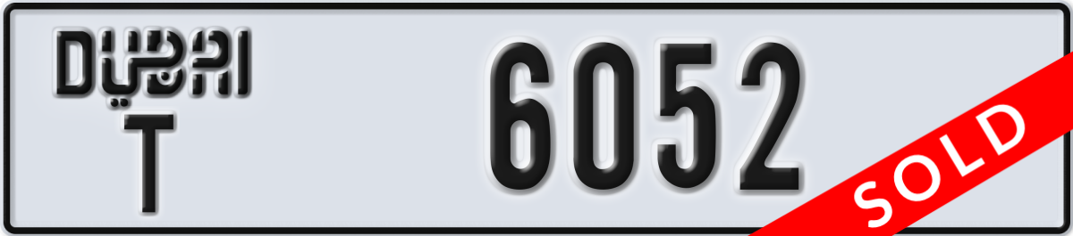 dubai License Plate Number 6052 Code T