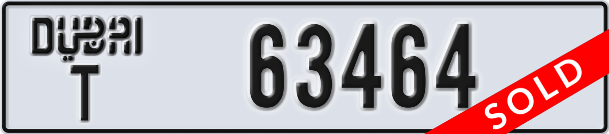 dubai License Plate Number 63464 Code T
