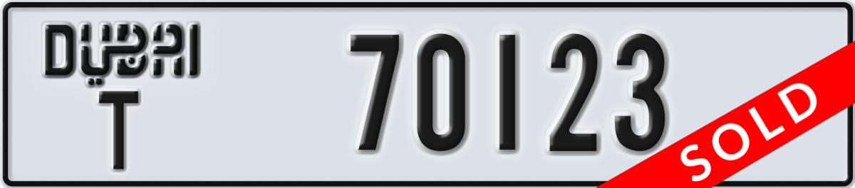dubai License Plate Number 70123 Code T