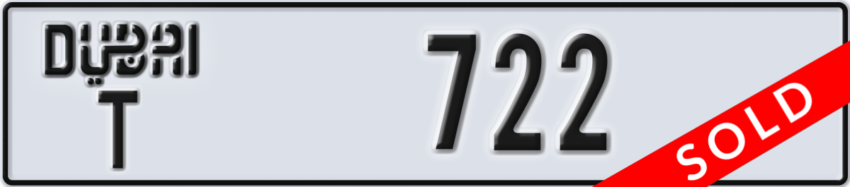 dubai License Plate Number 722 Code T