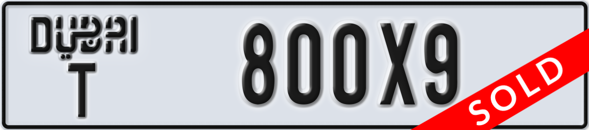 dubai License Plate Number 800X9 Code T