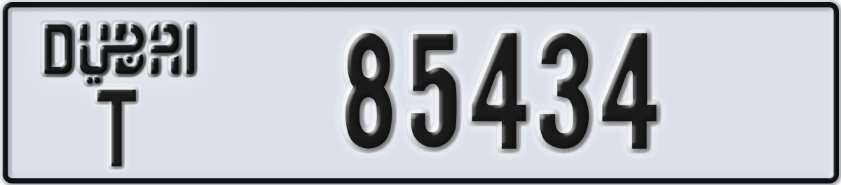 dubai License Plate Number 85434 Code T