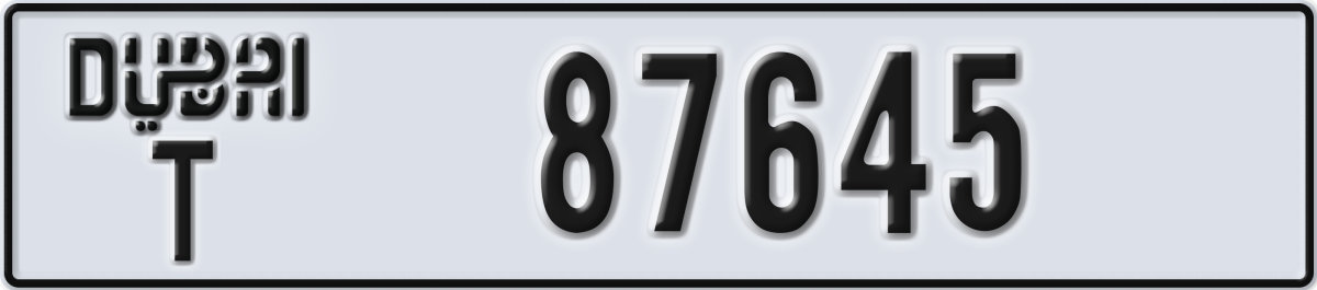 dubai License Plate Number 87645 Code T