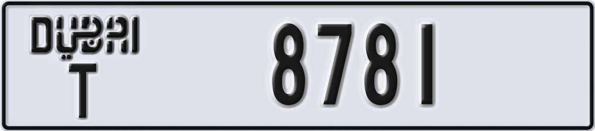 dubai License Plate Number 8781 Code T