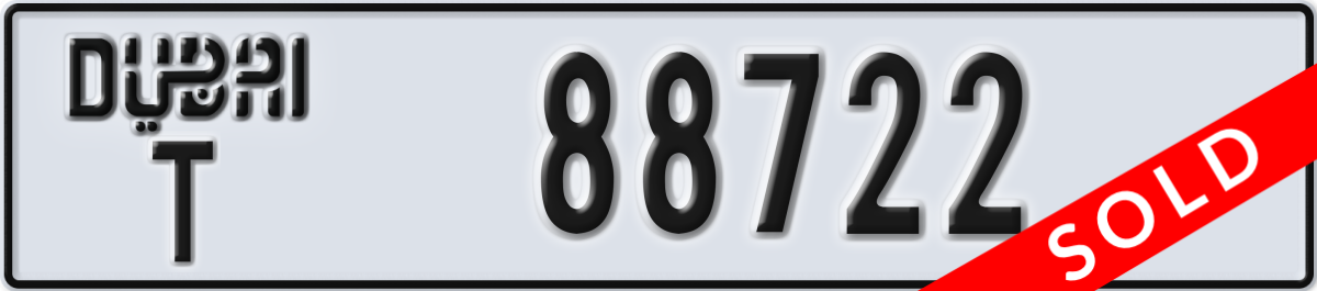 dubai License Plate Number 88722 Code T