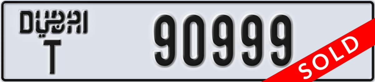 dubai License Plate Number 90999 Code T