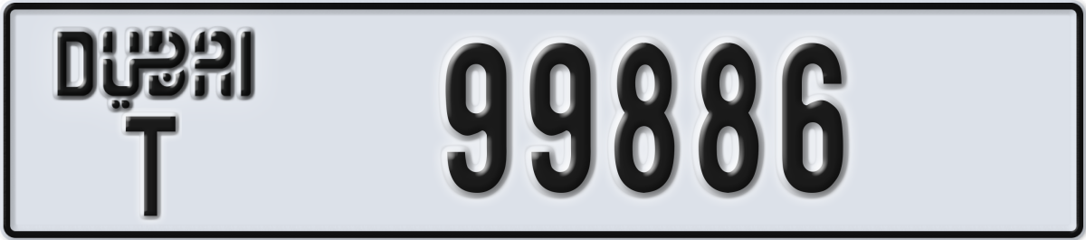 dubai License Plate Number 99886 Code T