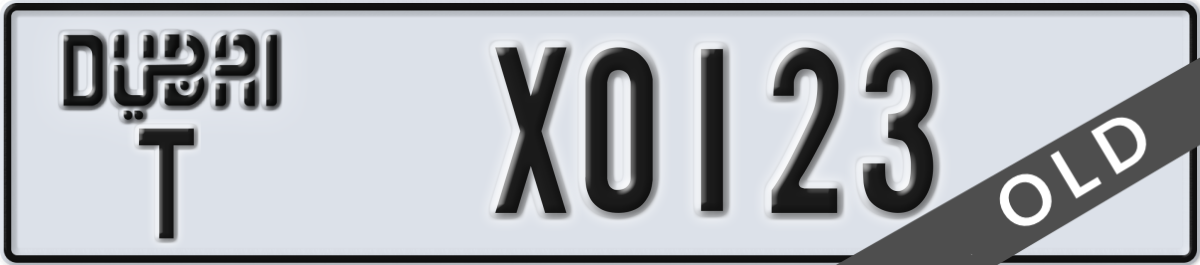 dubai License Plate Number X0123 Code T