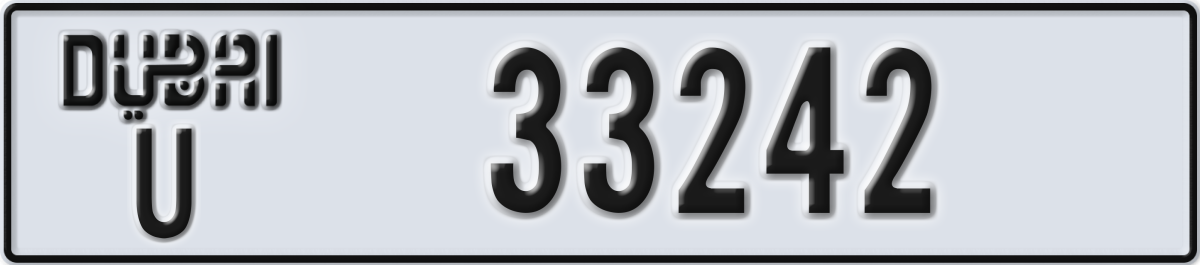 dubai License Plate Number 33242 Code U
