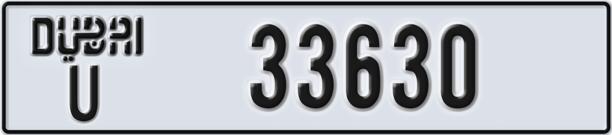 dubai License Plate Number 33630 Code U