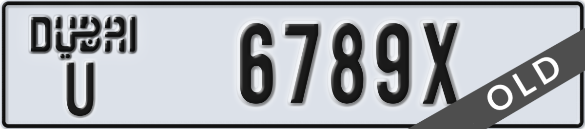 dubai License Plate Number 6789X Code U