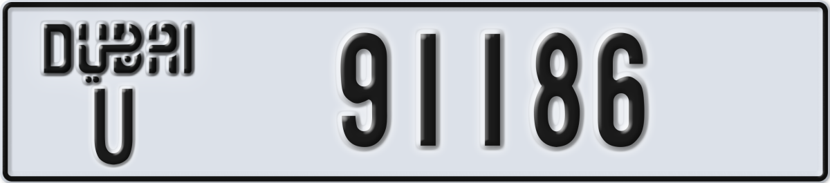 dubai License Plate Number 91186 Code U
