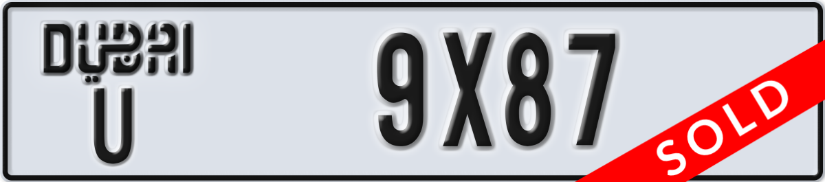 dubai License Plate Number 9X87 Code U