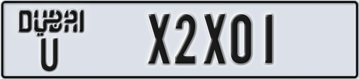 dubai License Plate Number X2X01 Code U