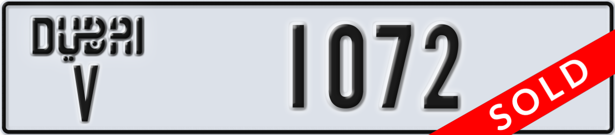dubai License Plate Number 1072 Code V