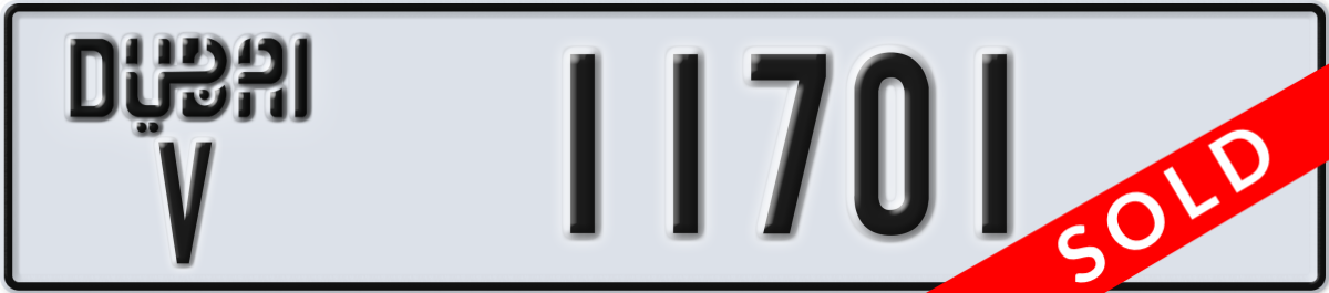 dubai License Plate Number 11701 Code V