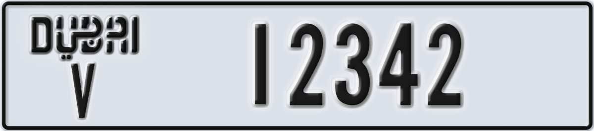dubai License Plate Number 12342 Code V