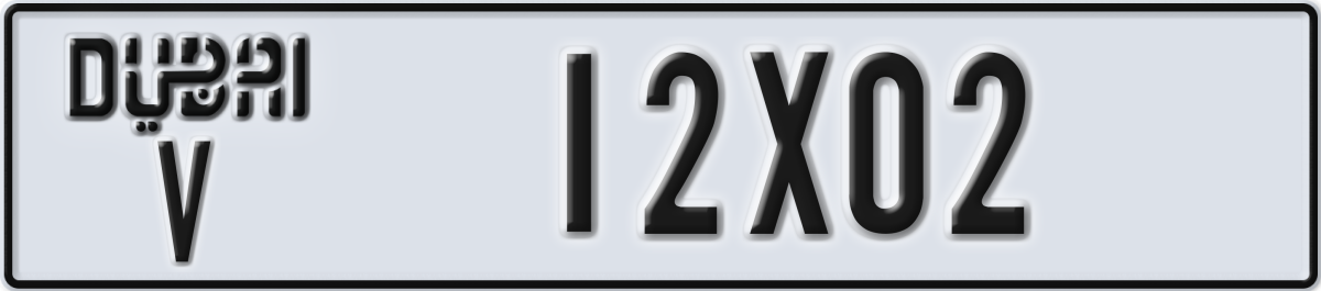 dubai License Plate Number 12X02 Code V