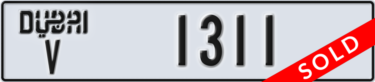 dubai License Plate Number 1311 Code V