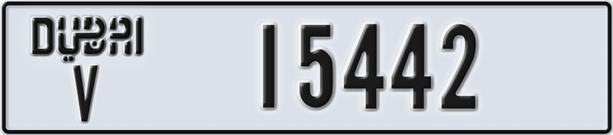 dubai License Plate Number 15442 Code V