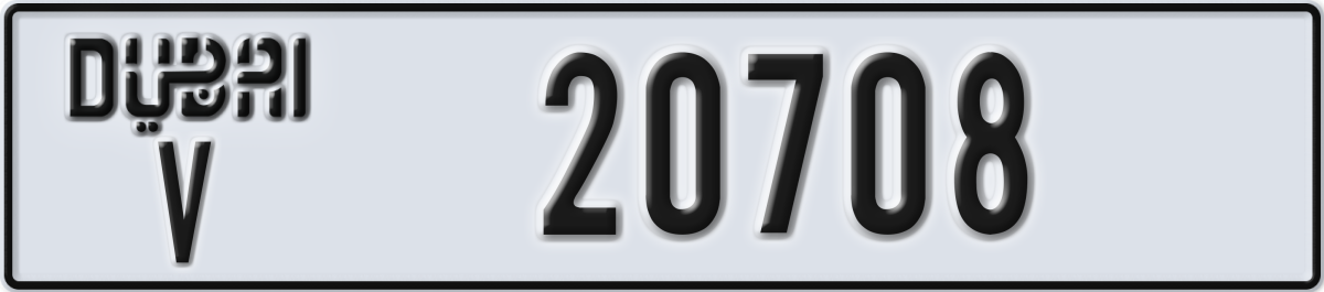 dubai License Plate Number 20708 Code V