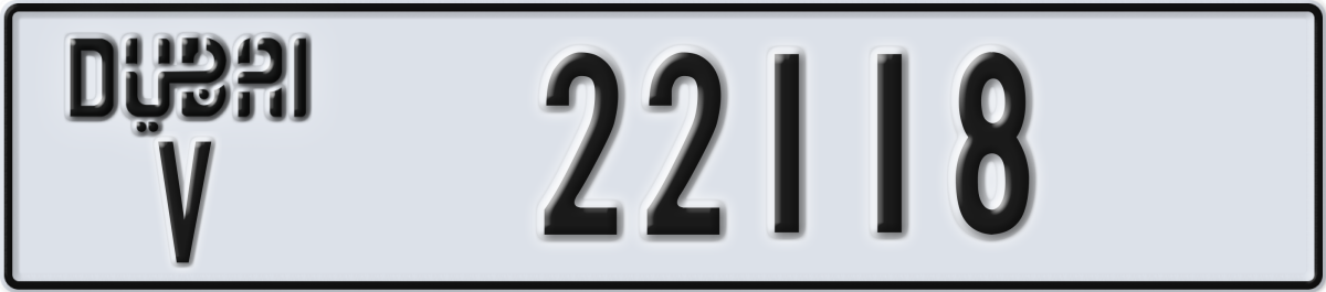 dubai License Plate Number 22118 Code V