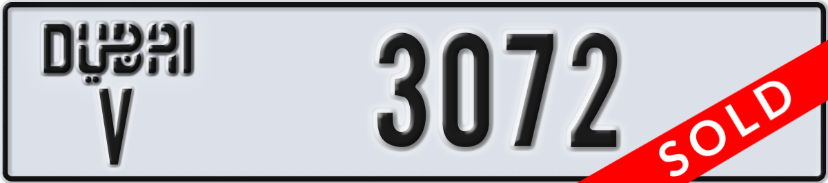 dubai License Plate Number 3072 Code V