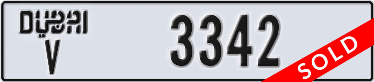 dubai License Plate Number 3342 Code V