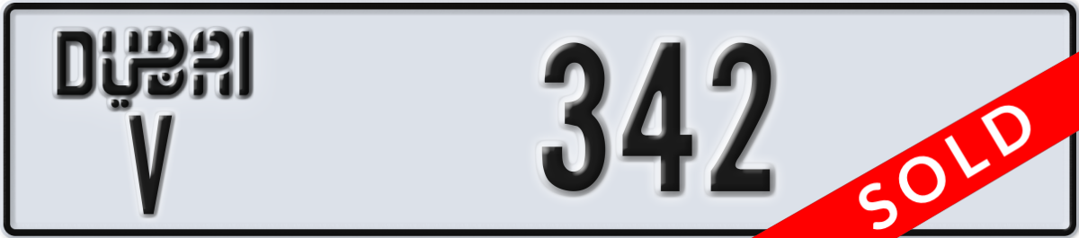 dubai License Plate Number 342 Code V