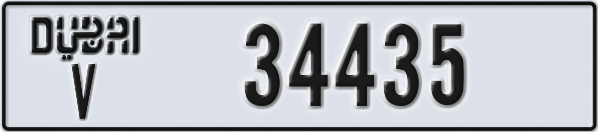 dubai License Plate Number 34435 Code V