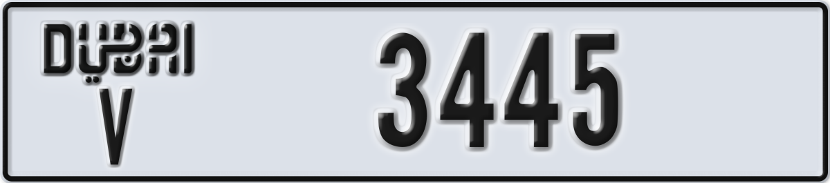 dubai License Plate Number 3445 Code V