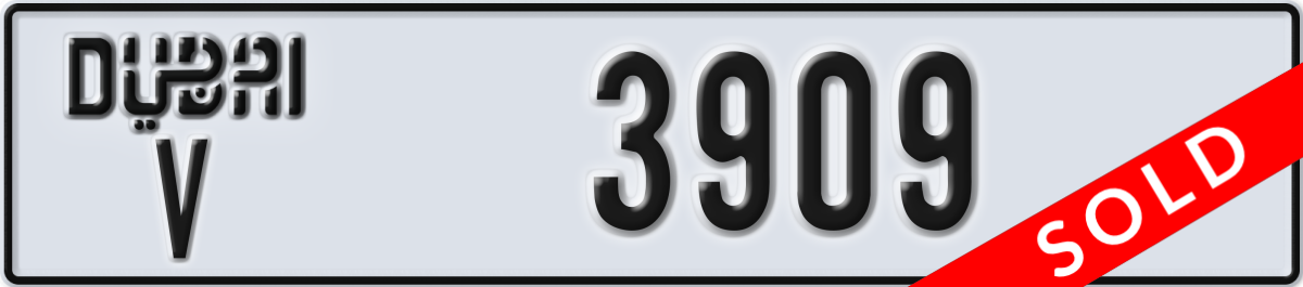 dubai License Plate Number 3909 Code V